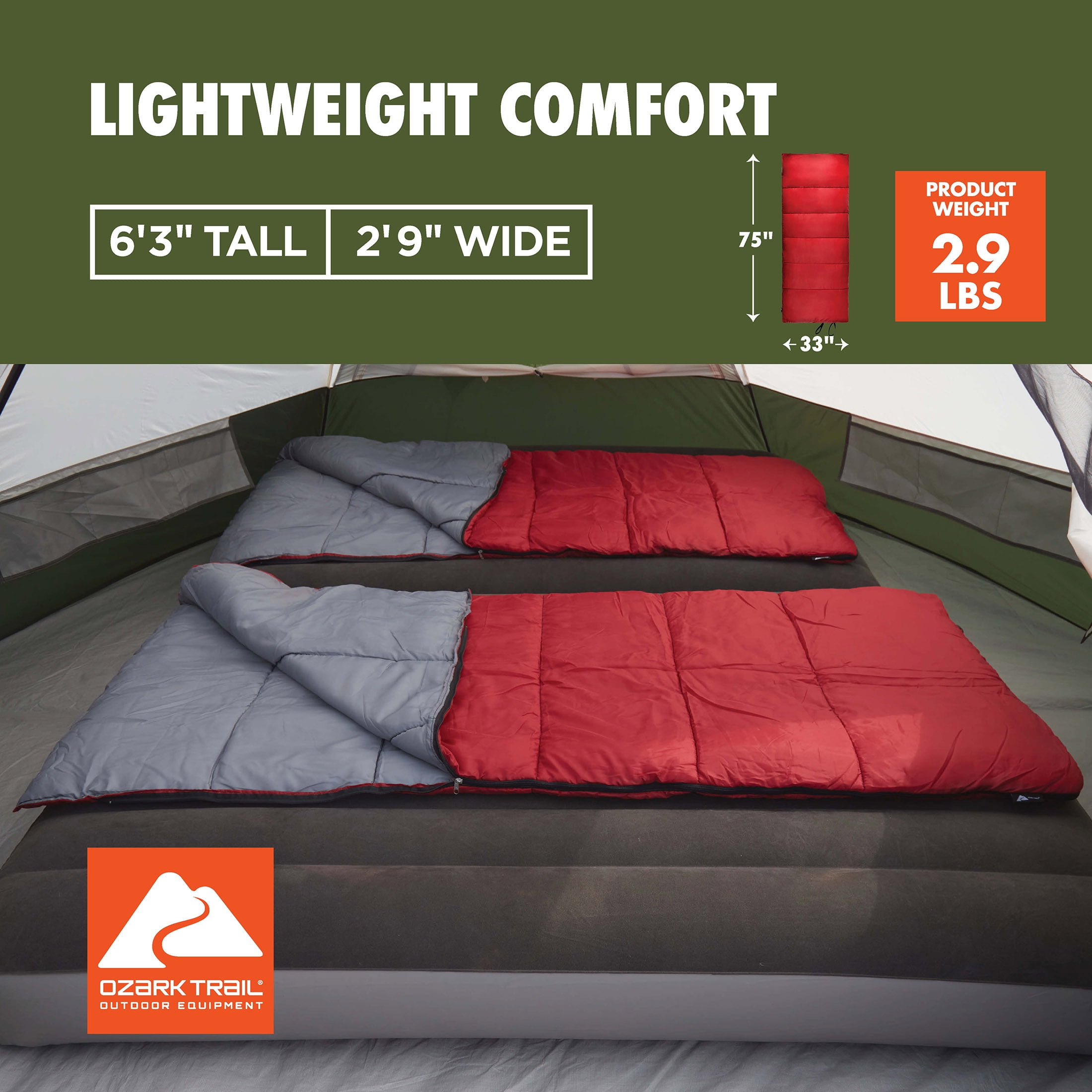 Ozark Trail 50-Degree Warm Weather Sleeping Bag in Red