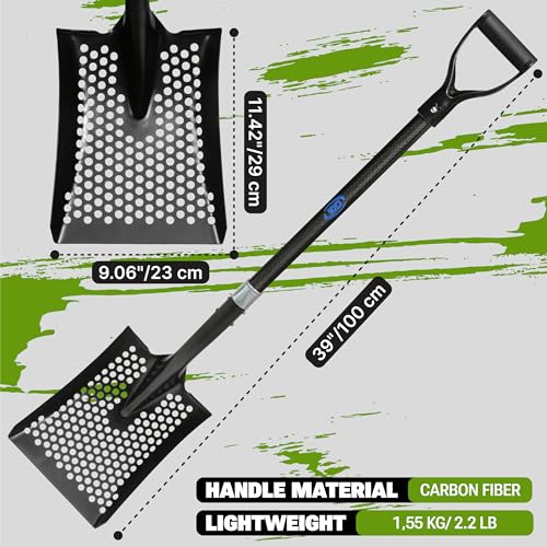 CKG Carbon Sand Sifter Shovel for Beach, Also Chicken Poop Scooper Goat Stall Sand Poop Cleaning, Lightweight & Durable Sifting Shovel for Farm and Gardening, Black Color