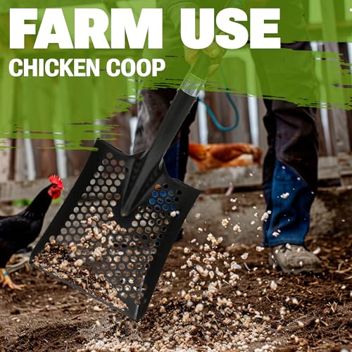 CKG Carbon Sand Sifter Shovel for Beach, Also Chicken Poop Scooper Goat Stall Sand Poop Cleaning, Lightweight & Durable Sifting Shovel for Farm and Gardening, Black Color