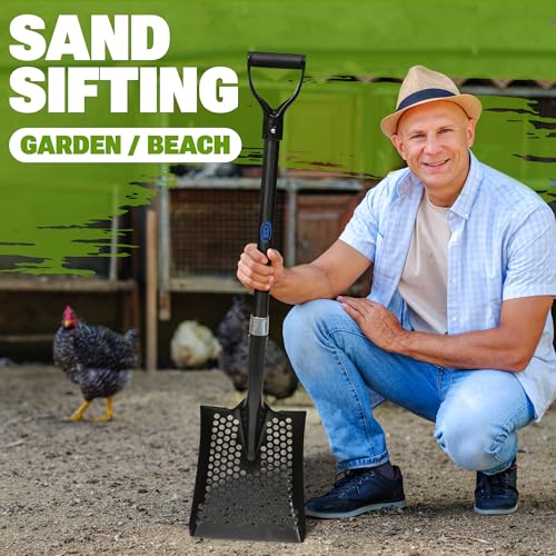 CKG Carbon Sand Sifter Shovel for Beach, Also Chicken Poop Scooper Goat Stall Sand Poop Cleaning, Lightweight & Durable Sifting Shovel for Farm and Gardening, Black Color