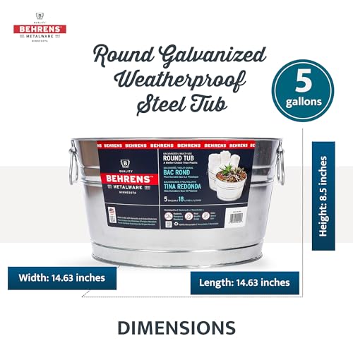 Behrens TV205351 Steel 0GS Galvanized Round Tub, 5 Gallon, 5-Gallon
