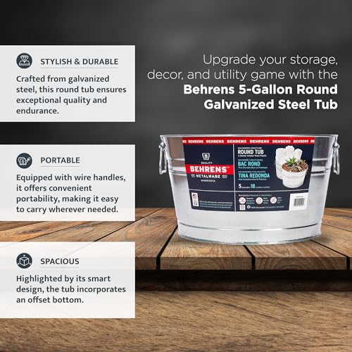 Behrens TV205351 Steel 0GS Galvanized Round Tub, 5 Gallon, 5-Gallon