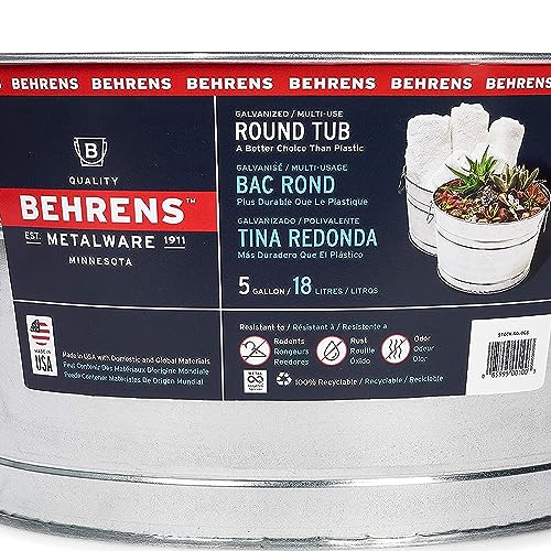 Behrens TV205351 Steel 0GS Galvanized Round Tub, 5 Gallon, 5-Gallon
