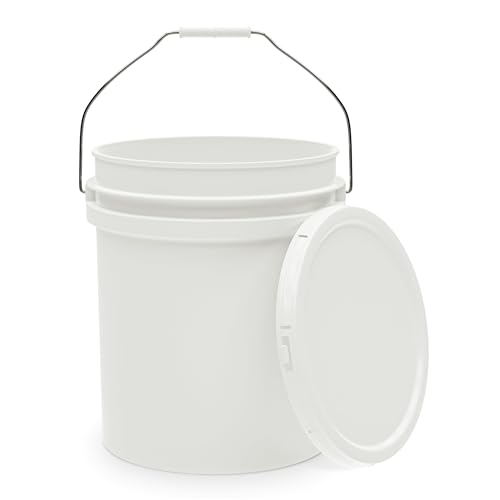 5-Gallon White Bucket Pail Container with Lid | Food Grade | Heavy-Duty 90MIL Extra Durable | Metal Handles with Plastic Grip for Easy Carrying | Multi-Use | Easy Stack and Store | BPA Free - 1 Pack