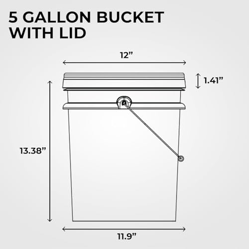 5-Gallon White Bucket Pail Container with Lid | Food Grade | Heavy-Duty 90MIL Extra Durable | Metal Handles with Plastic Grip for Easy Carrying | Multi-Use | Easy Stack and Store | BPA Free - 1 Pack
