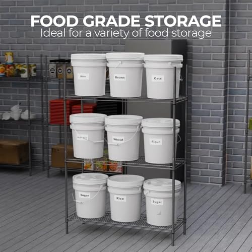 5-Gallon White Bucket Pail Container with Lid | Food Grade | Heavy-Duty 90MIL Extra Durable | Metal Handles with Plastic Grip for Easy Carrying | Multi-Use | Easy Stack and Store | BPA Free - 1 Pack