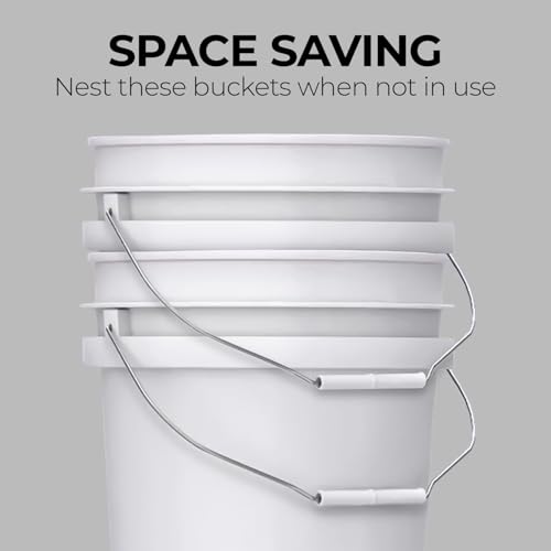 5-Gallon White Bucket Pail Container with Lid | Food Grade | Heavy-Duty 90MIL Extra Durable | Metal Handles with Plastic Grip for Easy Carrying | Multi-Use | Easy Stack and Store | BPA Free - 1 Pack