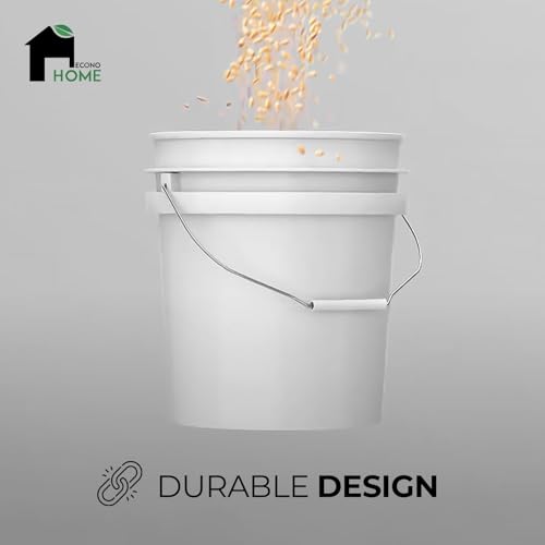 5-Gallon White Bucket Pail Container with Lid | Food Grade | Heavy-Duty 90MIL Extra Durable | Metal Handles with Plastic Grip for Easy Carrying | Multi-Use | Easy Stack and Store | BPA Free - 1 Pack