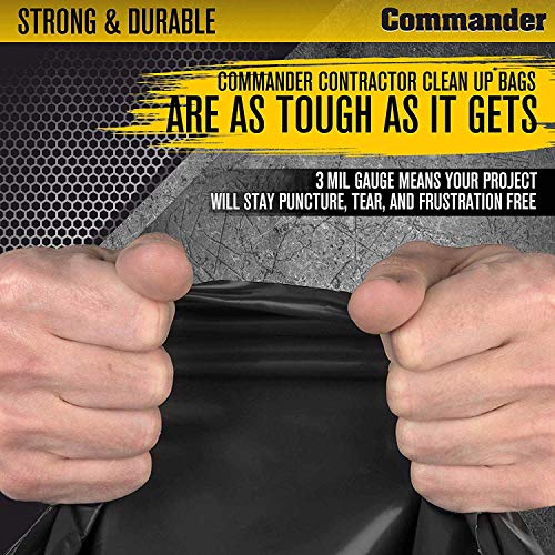 Commander 42 Gallon 3 MIL (eq) Heavy Duty Contractor Bags with Flap Ties - 32" x 46" - Pack of 20 - For Contractor, Industrial, & Outdoor