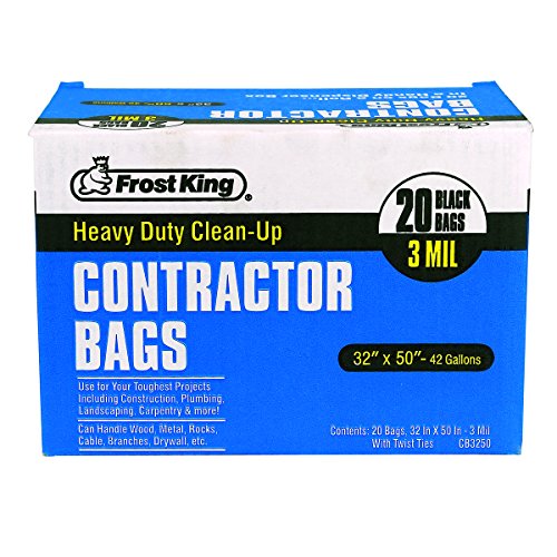 Frost King CB3250 Boxed Heavy Duty Contractor Clean, 32" x 50" x 3 mil, 32x50x3 Inch (Pack of 20), 20 Bags, Black
