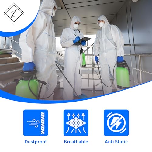 Zimchado Hazmat Suits, Shoe Covers, Face Mask and A Pair of Nitrile Gloves all Included – 5 sizes Level III, Type A Coveralls (1 Pack, Medium)