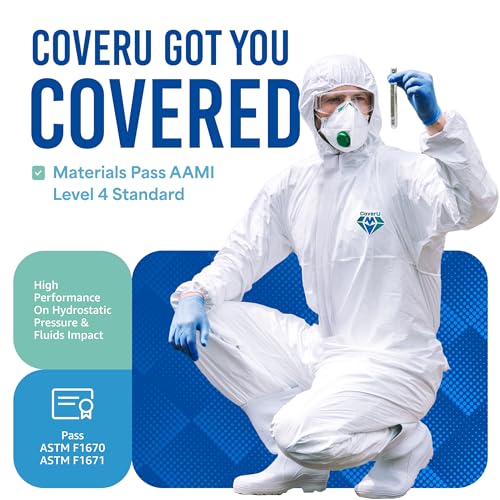 Medtecs Hazmat Suits - 6 Sizes Options - Disposable Coveralls Suit, Medical Protective Coverall PPE Hazmat Suits