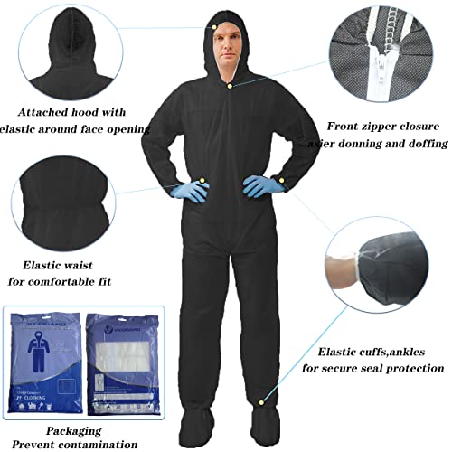 VVicogard Disposable Isolation Coveralls, Front Zipper Elastic Wrists Ankles, Polypropylene PP Protective Coverall Suit Dust-proof with Hood for Manufacturing, Spray Painting, Industrial