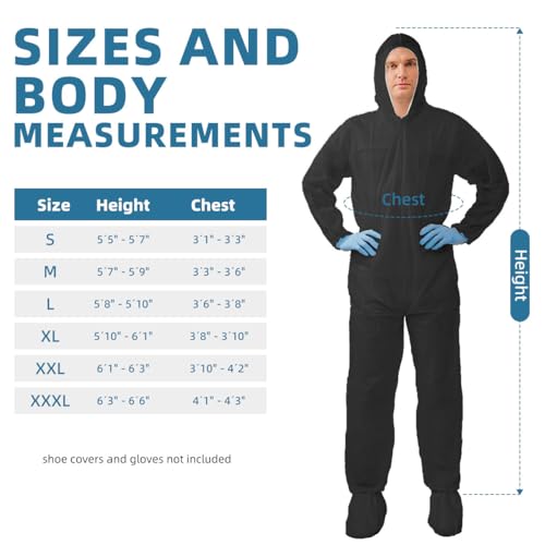 VVicogard Disposable Isolation Coveralls, Front Zipper Elastic Wrists Ankles, Polypropylene PP Protective Coverall Suit Dust-proof with Hood for Manufacturing, Spray Painting, Industrial