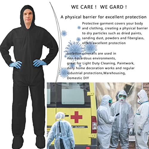 VVicogard Disposable Isolation Coveralls, Front Zipper Elastic Wrists Ankles, Polypropylene PP Protective Coverall Suit Dust-proof with Hood for Manufacturing, Spray Painting, Industrial