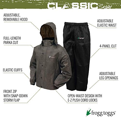 FROGG TOGGS Men's Standard Classic All-Sport Waterproof Breathable Rain Suit, Stone/Black, Medium