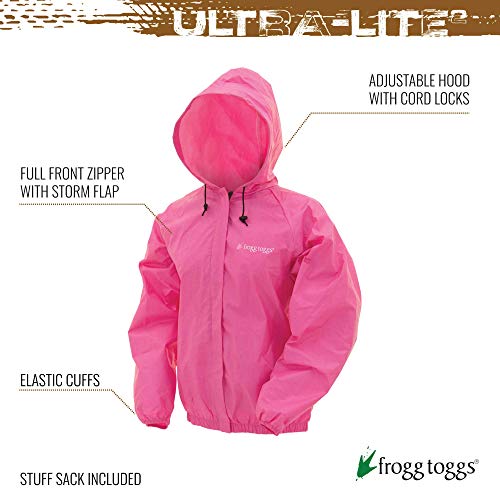 FROGG TOGGS Women's Standard Ultra-Lite2 Waterproof Breathable Rain Jacket, Pink, Medium