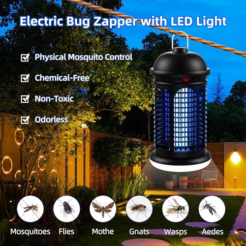 Jawlark Bug Zapper Outdoor with LED Light, 4200V Electric Mosquito Zapper, Insect Fly Zapper Outdoor Indoor, 5ft Power Cord, IPX6 Waterproof, Plug in Mosquito Killer for Patio Yard Home, Black