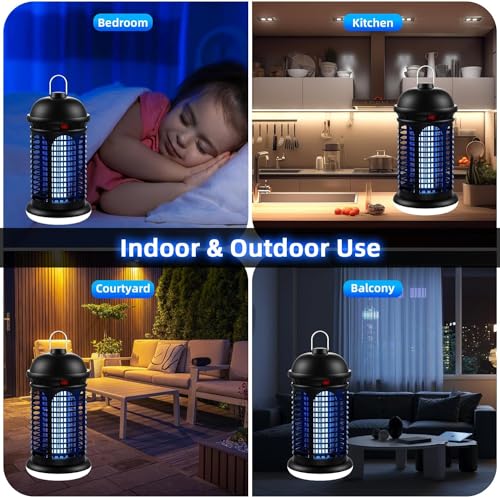 Jawlark Bug Zapper Outdoor with LED Light, 4200V Electric Mosquito Zapper, Insect Fly Zapper Outdoor Indoor, 5ft Power Cord, IPX6 Waterproof, Plug in Mosquito Killer for Patio Yard Home, Black