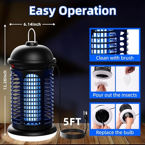 Jawlark Bug Zapper Outdoor with LED Light, 4200V Electric Mosquito Zapper, Insect Fly Zapper Outdoor Indoor, 5ft Power Cord, IPX6 Waterproof, Plug in Mosquito Killer for Patio Yard Home, Black