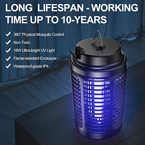 Bug Zapper Outdoor, Mosquito Zapper Indoor with Dusk to Dawn Light Sensor, 4000V Electric Fly Zapper, Waterproof Mosquito Killer, Fly Trap for Home, Patio, Kitchen, Garden - 9.8 FT Length Cable
