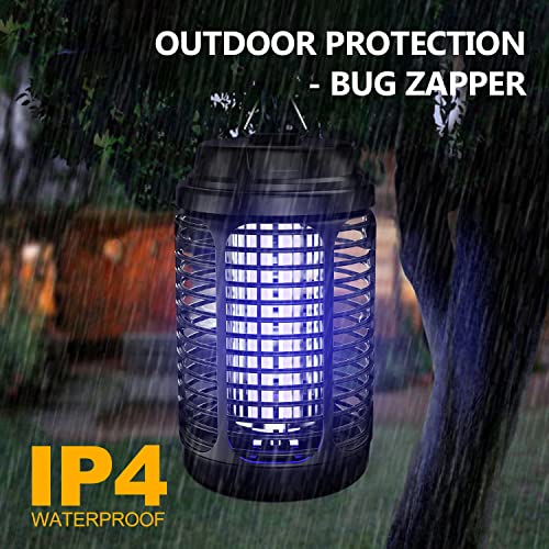 Bug Zapper Outdoor, Mosquito Zapper Indoor with Dusk to Dawn Light Sensor, 4000V Electric Fly Zapper, Waterproof Mosquito Killer, Fly Trap for Home, Patio, Kitchen, Garden - 9.8 FT Length Cable
