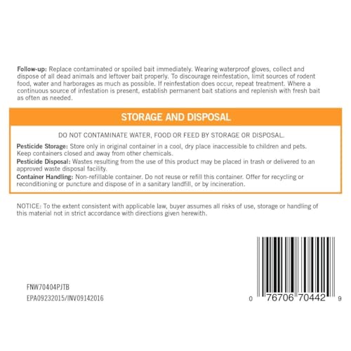 JT Eaton 704-PN Bait Block Anticoagulant Rodenticide, Peanut Butter Flavor, for Mice and Rats (4 lb Pail of 64)