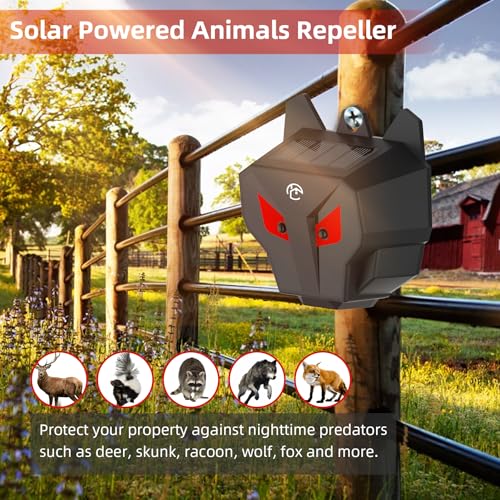 CritterTec Solar Nocturnal Animal Repeller, Predator Control Light Animal Repellent for Coyote, Raccoon, Deer, Fox, Skunk, Outdoor Predator Deterrent Ideal for Garden, Yard, Farm, Chicken Coop(4)