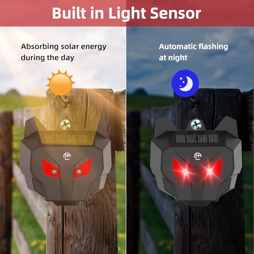CritterTec Solar Nocturnal Animal Repeller, Predator Control Light Animal Repellent for Coyote, Raccoon, Deer, Fox, Skunk, Outdoor Predator Deterrent Ideal for Garden, Yard, Farm, Chicken Coop(4)