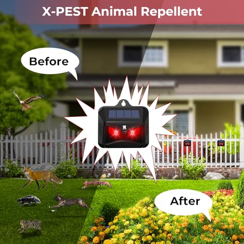 Solar Animal Repeller, 2024 Upgraded Predator Nocturnal Animal Repellent, Red Led Light Control Outdoor Deterrent Coyote Raccoon Deer Fox Skunk Squirrel for Garden Yard Farm Chicken Coop (4)