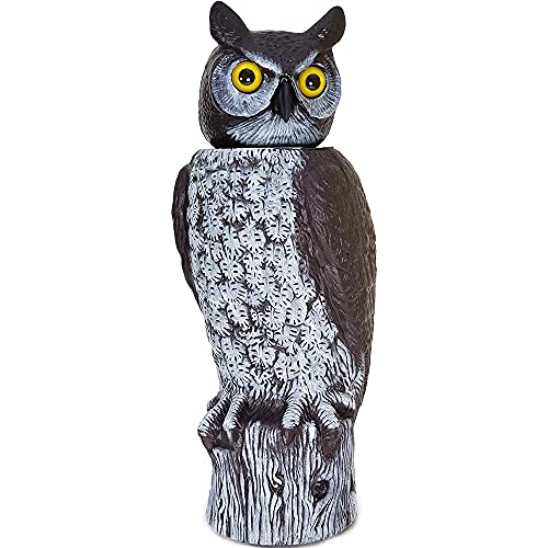 Dalen Rotating Head Fake Owl Decoy to Scare Birds Away from Gardens, Rooftops, and Patios - Scarecrow Provides Chemical-Free Pest Control - Safe and Humane, 18" 360º Rotating Head