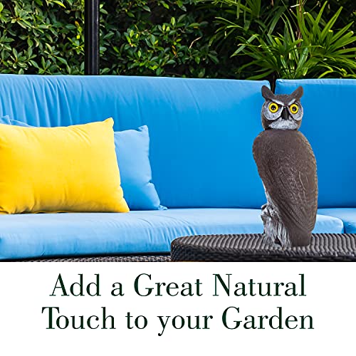 Dalen Rotating Head Fake Owl Decoy to Scare Birds Away from Gardens, Rooftops, and Patios - Scarecrow Provides Chemical-Free Pest Control - Safe and Humane, 18" 360º Rotating Head