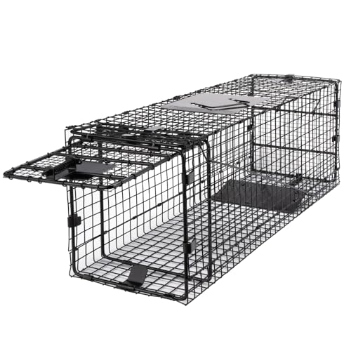 Humane Way Folding 32 Inch Live Humane Animal Trap - Safe Traps for All Animals - Raccoons, Cats, Groundhogs, Opossums - 32"x10"x12",Black