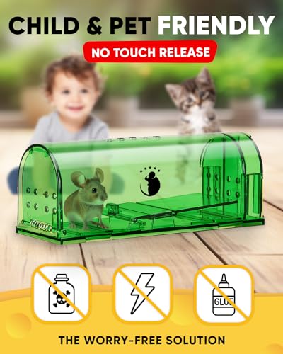 Motel Mouse Humane No Kill Live Catch and Release Mouse Traps, Reusable with Cleaning Brush - 4 Pack