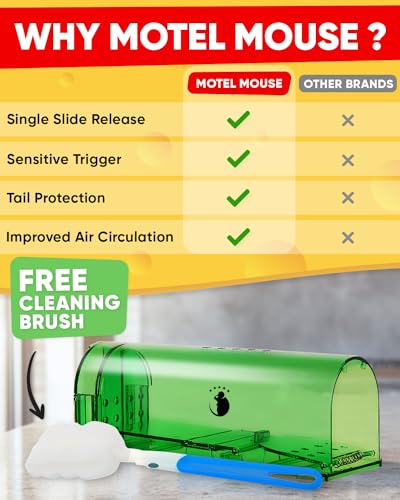 Motel Mouse Humane No Kill Live Catch and Release Mouse Traps, Reusable with Cleaning Brush - 4 Pack