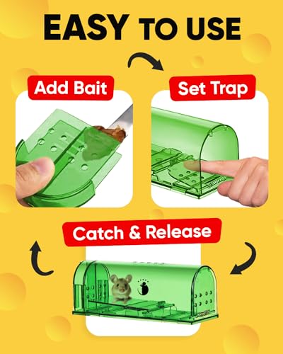 Motel Mouse Humane No Kill Live Catch and Release Mouse Traps, Reusable with Cleaning Brush - 4 Pack