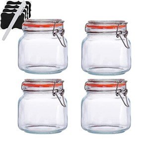 25 oz Glass Jars With Airtight Lids And Leak Proof Rubber Gasket,Wide Mouth Mason Jars With Hinged Lids For Kitchen Canisters 750ml, Glass Storage Containers(4 packs)