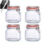 25 oz Glass Jars With Airtight Lids And Leak Proof Rubber Gasket,Wide Mouth Mason Jars With Hinged Lids For Kitchen Canisters 750ml, Glass Storage Containers(4 packs)