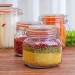 25 oz Glass Jars With Airtight Lids And Leak Proof Rubber Gasket,Wide Mouth Mason Jars With Hinged Lids For Kitchen Canisters 750ml, Glass Storage Containers(4 packs)