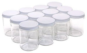 North Mountain Supply 16 Ounce Glass Wide Mouth Straight-Sided Canning Jars - with White Metal Lids - Case of 12