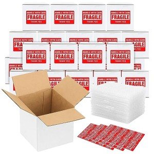 25Pack 5x5x5 Shipping Boxes for Small Business,White Mailing Boxes with Bubble Bags & Fragile Stickers for Mailing and Packing Small Gifts,Candle 5x5 Shipping boxes,Mug boxes for Shipping