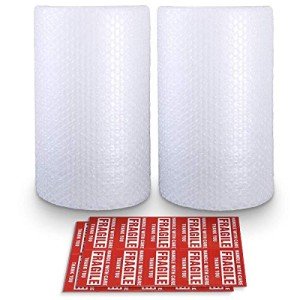 2-Pack Bubble Cushioning Nylon Wrap Rolls, 3/16" x 12" x 72' ft Total, Perforated Every 12", 20 Fragile Stickers for Packaging, Shipping, Mailing