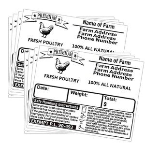 Custom Poultry Freezer Labels 4x2.5INCH with Safe Handling Instructions and Exemption P.L. 90-492(150PCS)