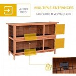 PawHut 54" 2-Story Large Rabbit Hutch Bunny Cage Wooden Pet House Small Animal Habitat with Lockable Doors, No Leak Tray and waterproof Roof for Outdoor/Indoor Orange