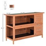 PawHut 54" 2-Story Large Rabbit Hutch Bunny Cage Wooden Pet House Small Animal Habitat with Lockable Doors, No Leak Tray and waterproof Roof for Outdoor/Indoor Orange