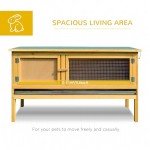 PawHut Wooden Rabbit Hutch Bunny Cage with Openable Waterproof Roof, No Leak Tray Sturdy Fir Wood Build for Indoor/Outdoor