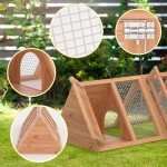 Rabbit Hutch, Small Chicken Coop Outdoor A-Frame Quail Cage with 2 Door & Run Cage Wooden Triangle Quail Hutch with Ventilating Wire Poultry Hutch for Small Animal