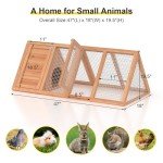 Rabbit Hutch, Small Chicken Coop Outdoor A-Frame Quail Cage with 2 Door & Run Cage Wooden Triangle Quail Hutch with Ventilating Wire Poultry Hutch for Small Animal