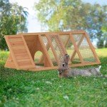 Rabbit Hutch, Small Chicken Coop Outdoor A-Frame Quail Cage with 2 Door & Run Cage Wooden Triangle Quail Hutch with Ventilating Wire Poultry Hutch for Small Animal