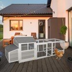 COZIWOW 112" Extra Large Wooden Chicken Coop with Run, Backyard Hen Goose Habitat Quail Cage Duck House with Nesting Box, Outdoor Poultry Guinea Pig Rabbit Bunny Pet Hutch（Grey）